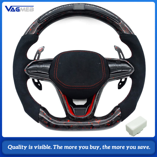 LED Car Steering Wheel Carbon Fiber Custom Leather For VW GOIF MK8 Golf GTi7 GTS Tiguan L Passat Car Accessories