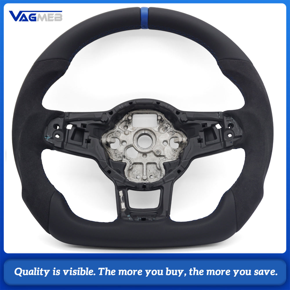 Steering Wheel For Golf 7 7.5 GTI MK7 Is Made Of Genuine Leather Material Multi color stitching White black red，bore