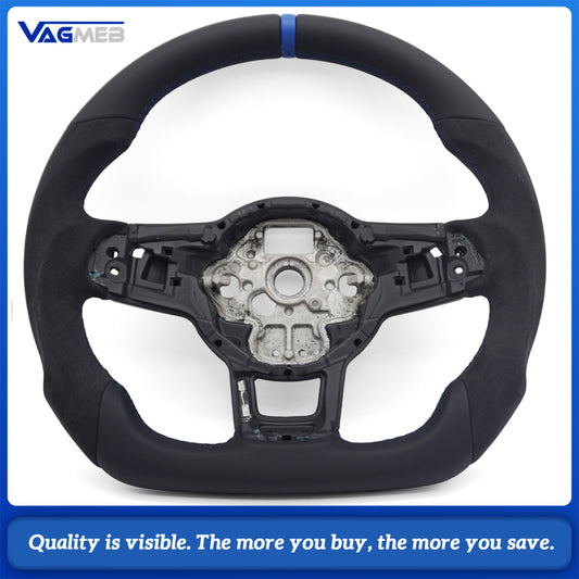 Steering Wheel For Golf 7 7.5 GTI MK7 Is Made Of Genuine Leather Material Multi color stitching White black red，bore