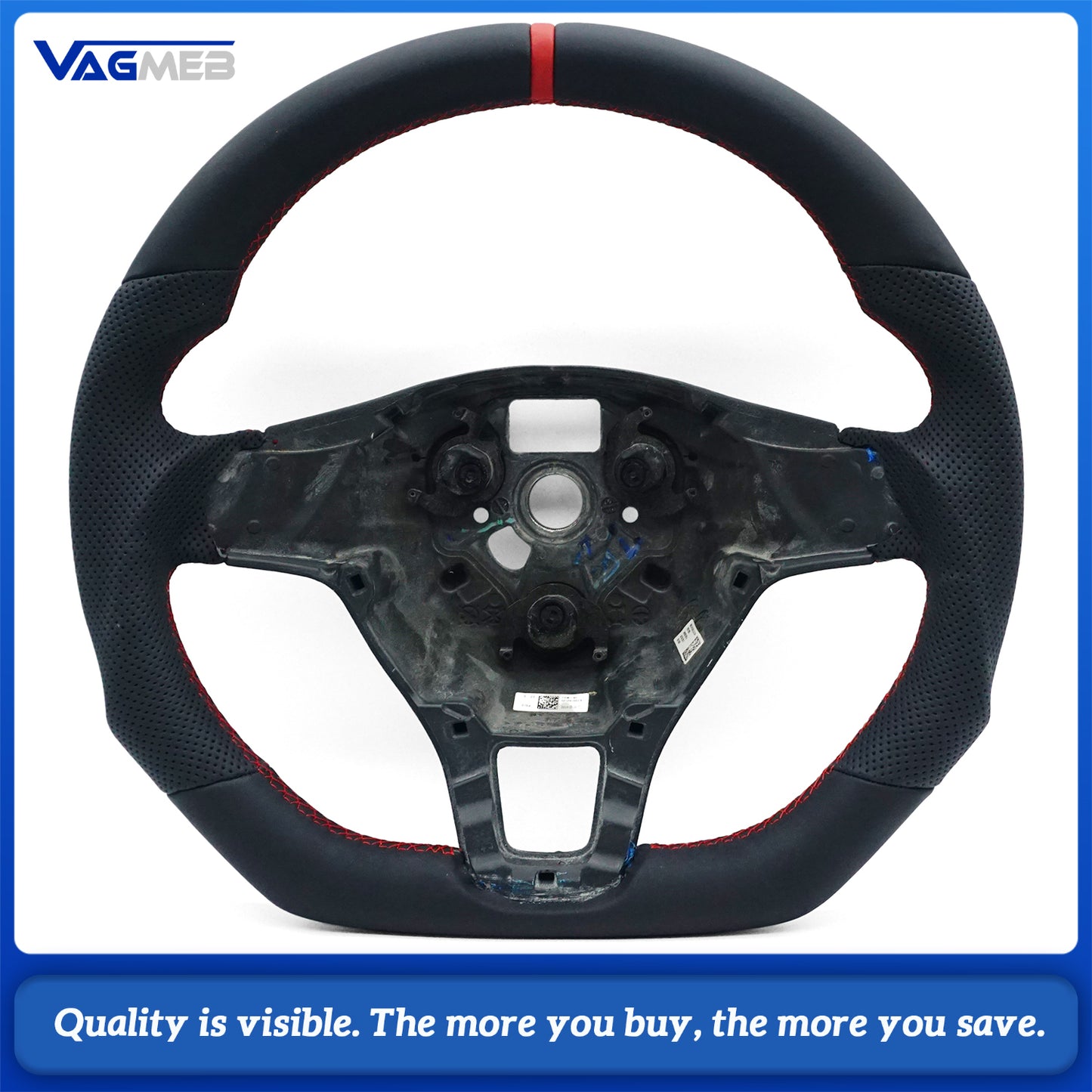 Leather perforated flat bottomed power steering wheel for VW Golf 6 MK6 GTI GTD R R-Line, Car Accessories