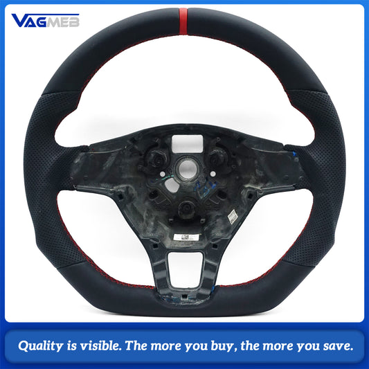 Leather perforated flat bottomed power steering wheel for VW Golf 6 MK6 GTI GTD R R-Line, Car Accessories
