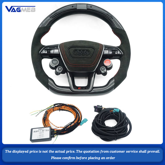 For Audi RS logo RS6C8, semi-suede Alcantara carbon fiber LED screen, red steering wheel