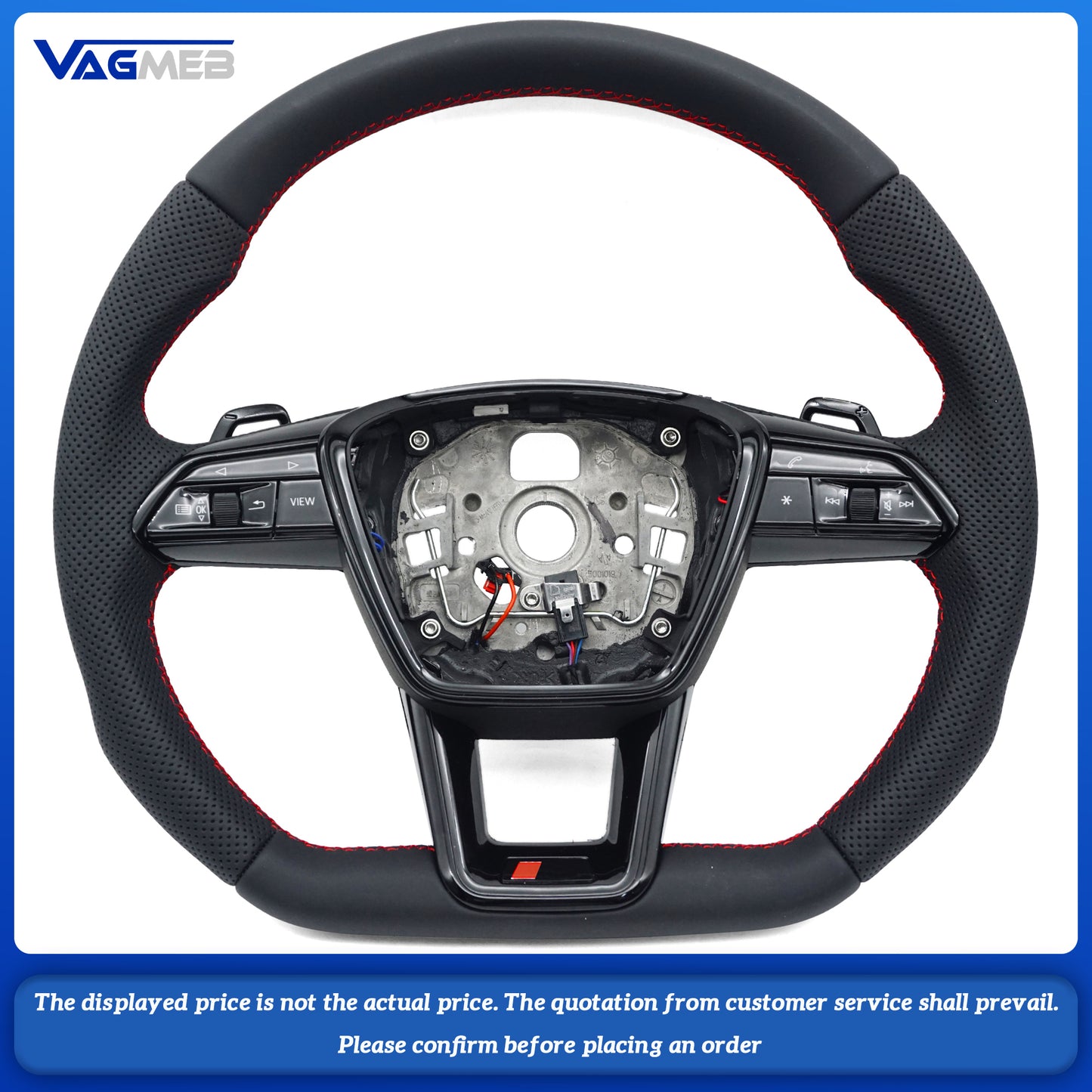 For Audi A6 C8 painted black heated steering wheel with white stitching sports flat bottomed steering wheel