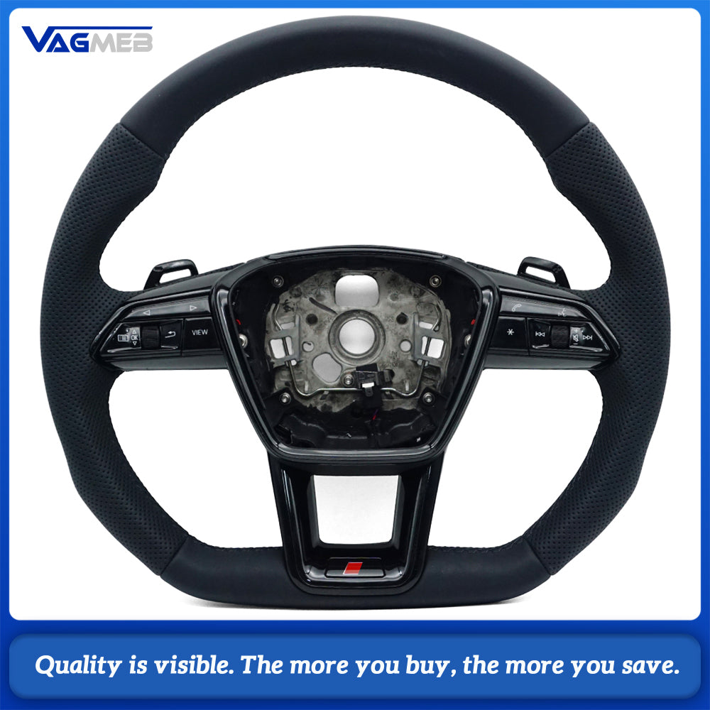 Suitable for Audi A6 C8 A7 perforated leather baking black sports flat bottomed steering wheel, multifunctional