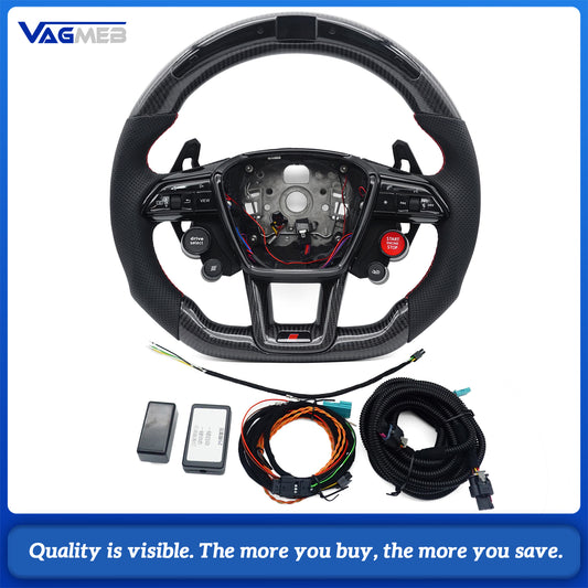 For Audi A6 C8 half-hole LED carbon fiber large shift lever R8 button with heating steering wheel