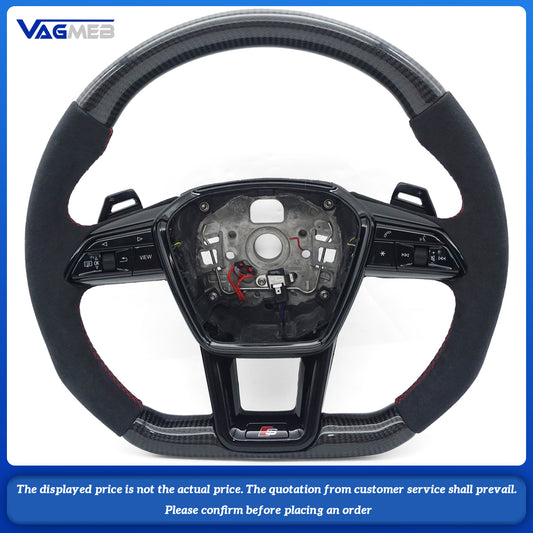 Carbon fiber Alcantara red stitching multifunctional flat bottomed sports steering wheel with heating For Audi A6 C8