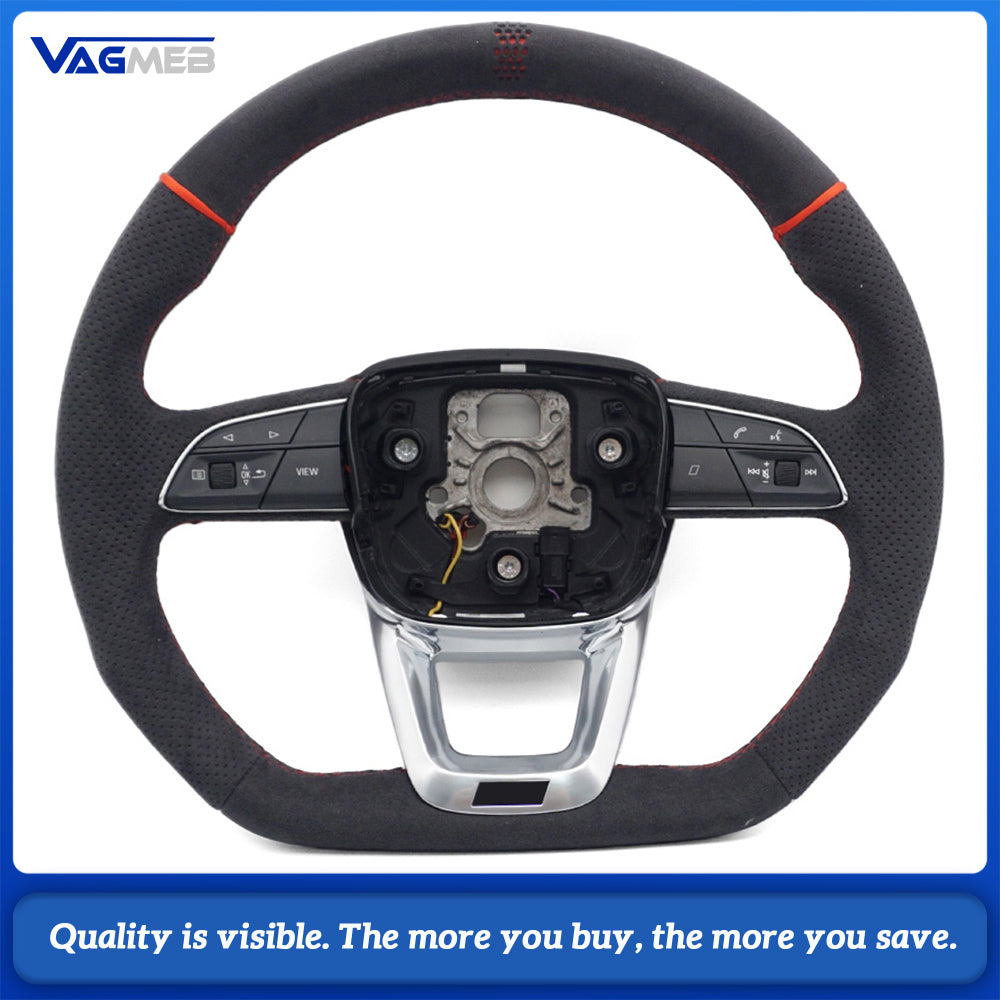 For Audi Q5 Full Suede Steering Wheel  ABT Logo, Red Stitching, Heated, RS Buttons