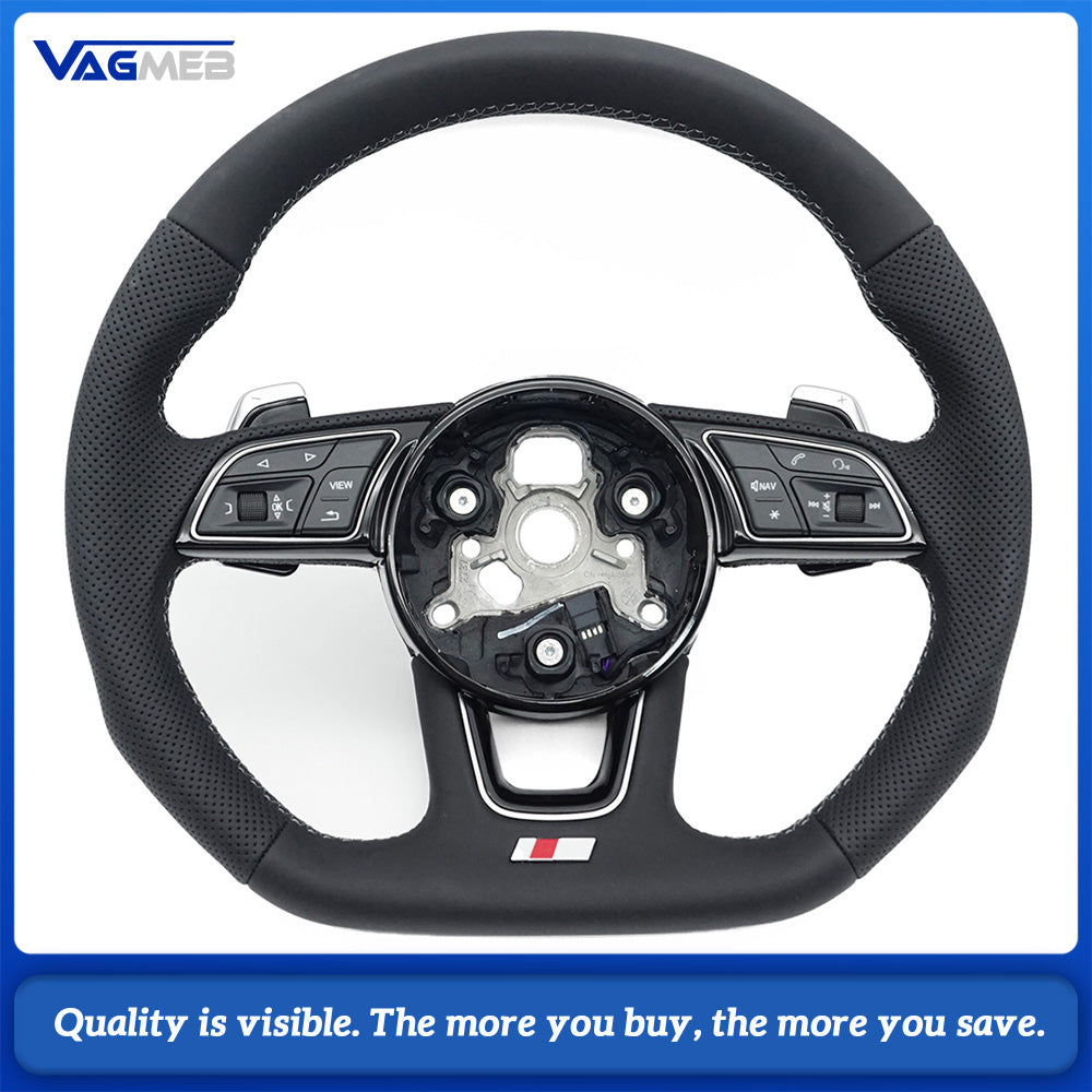 For Audi S Logo A4 B9 leather Full punch half punch Multi-color stitching various styles of paddles steering wheel