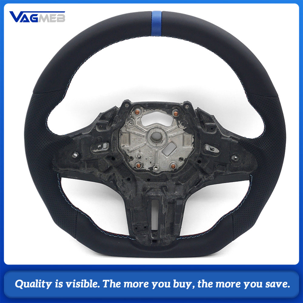For BMW G20 3 Series CS Racing Steering Wheel Bare Skeleton Half Perforated Leather M Triple Stitch Blue Center Marker