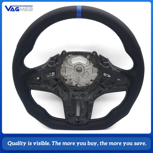 For BMW G20 3 Series CS Racing Steering Wheel Bare Skeleton Half Perforated Leather M Triple Stitch Blue Center Marker
