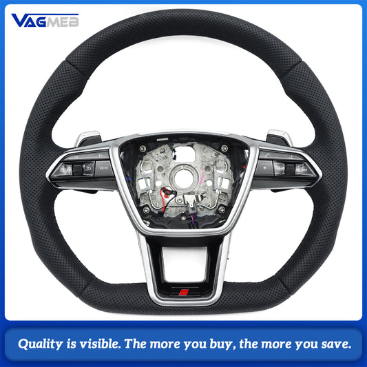 Fully Perforated Multifunctional Flat Bottomed Sports Steering Wheel With Heating For Audi A6 C8