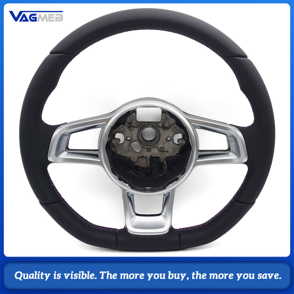 Steering wheel with button frame genuine leather purple stitching for Volkswagen Golf 7 GTI