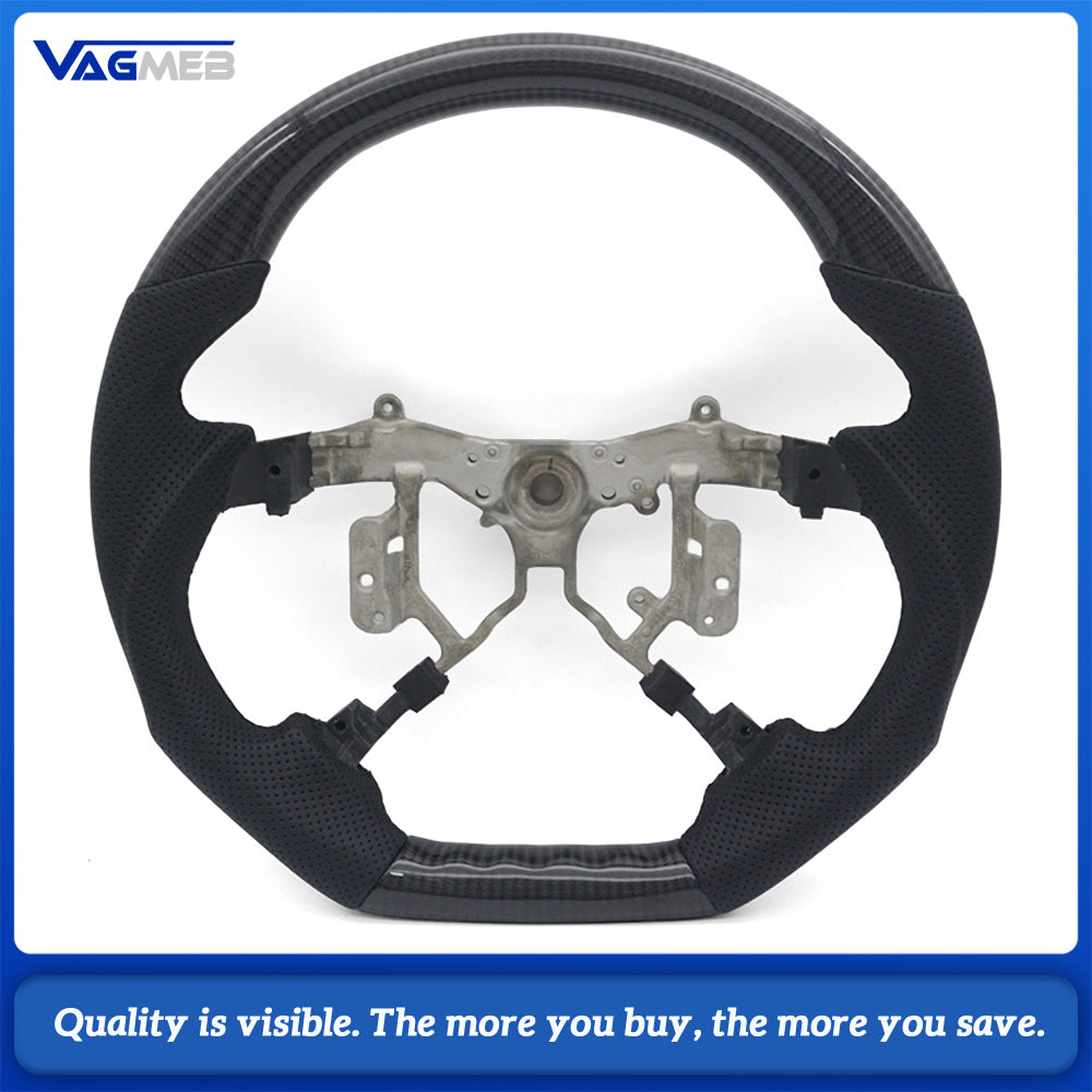 For Toyota Vego Sport Steering Wheel Carbon Fiber Trim Semi-Perforated Leather Black Stitching