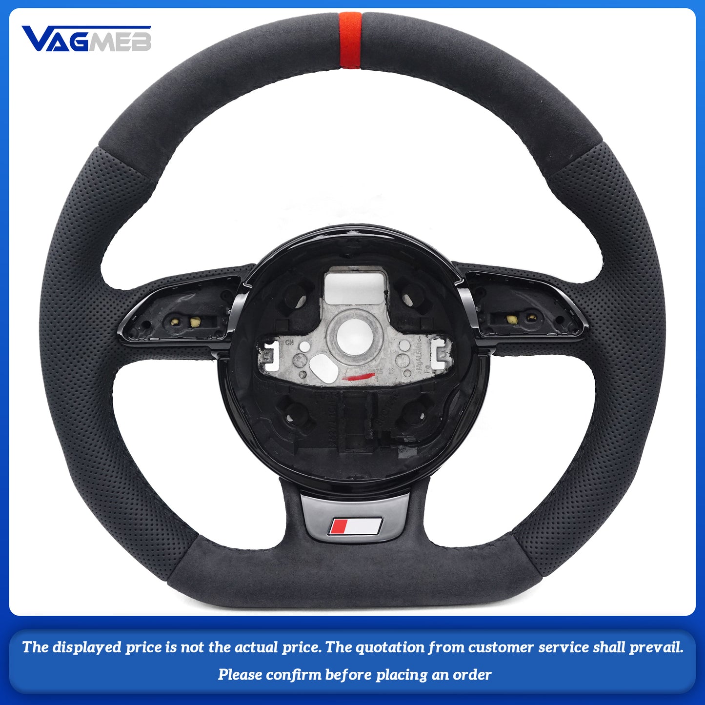 Leather Steering Wheel for Audi A3 8V A4 B9 A5 A6 A7 Q3 Q5 Q7 Perforated Steering Wheel Flat Bottom Red suede label Steering Wheel