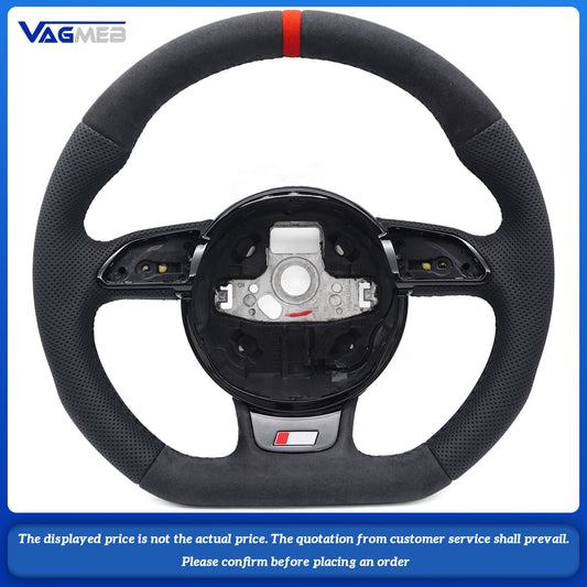 Leather Steering Wheel for Audi A3 8V A4 B9 A5 A6 A7 Q3 Q5 Q7 Perforated Steering Wheel Flat Bottom Red suede label Steering Wheel
