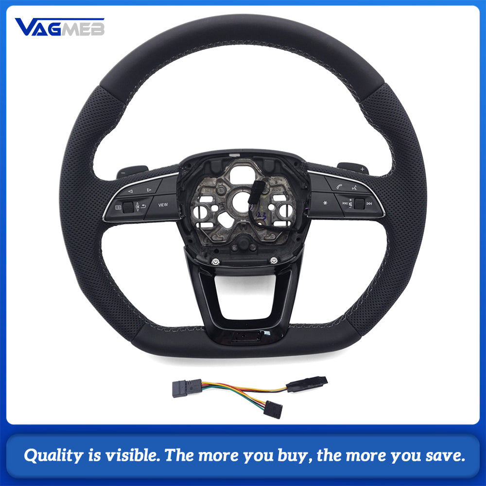 Car Gloss Black Half Perforated Steering Wheel Original Gray Stitching With Hands Off Sensor Buttons Paddle Shifters Without Heating For Audi Q3