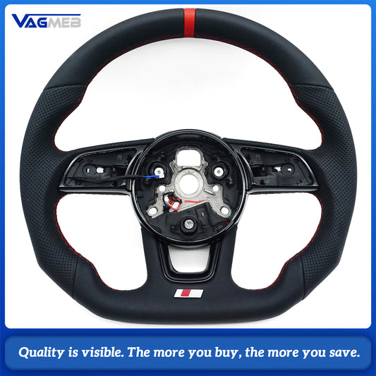 Heated steering wheel suitable for Audi A4 B9 S3 RS4 RS5 A3 A5 S3 S4 S5 2017-2024 leather flat bottomed steering wheel
