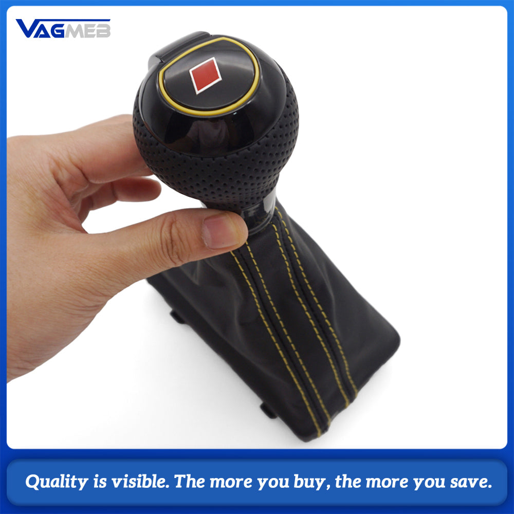 For Audi A3 8V Leather Gear Shift Knob Yellow Stitch Hole Punch Yellow Ring