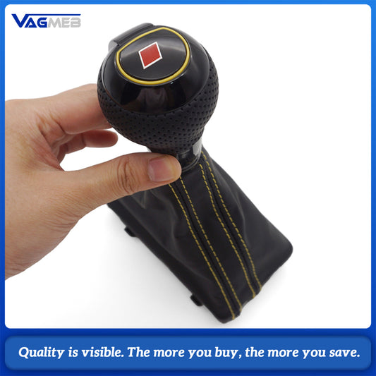 For Audi A3 8V Leather Gear Shift Knob Yellow Stitch Hole Punch Yellow Ring
