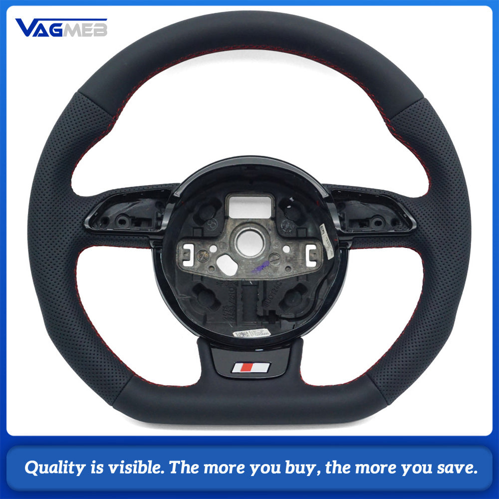 Perforated Leather Steering Wheel Black Stitching for Audi A4 B8 A3 8V  Manual & Automatic Compatible