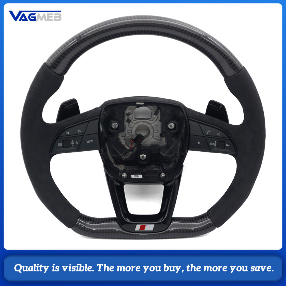 Black Series S Logo Carbon Half Alcantara Steering Wheel Assembly Heated Shift Paddles For Audi Q5 FY