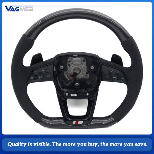 Black Series S Logo Carbon Half Alcantara Steering Wheel Assembly Heated Shift Paddles For Audi Q5 FY
