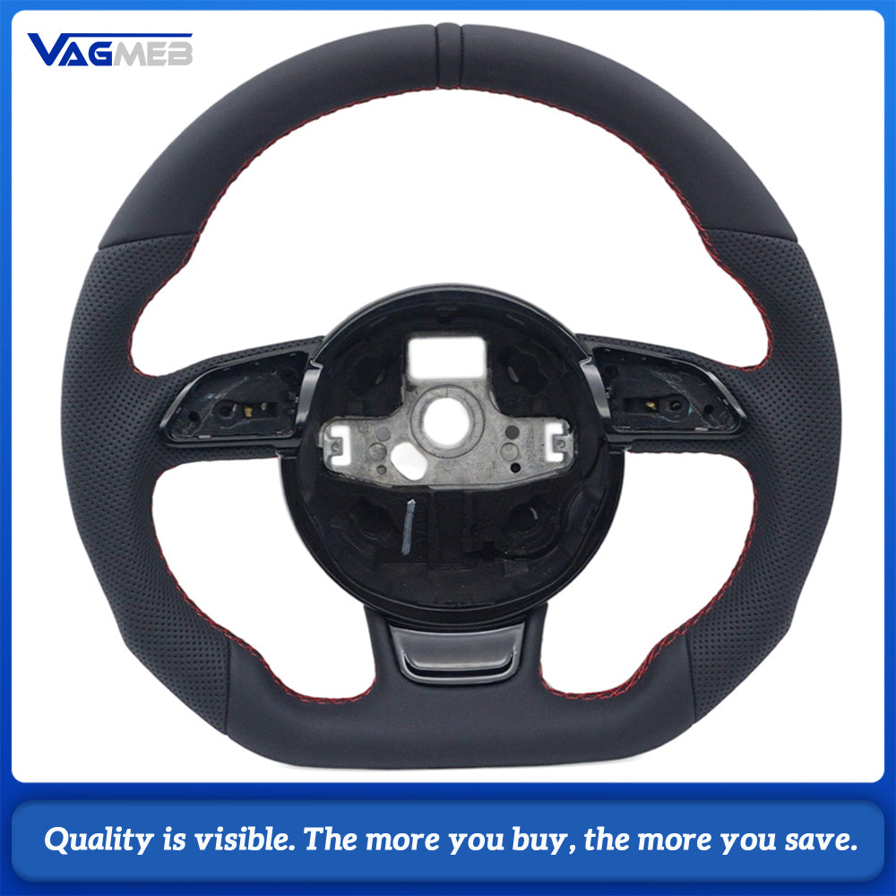 For Audi A4 B8 Contoured Steering Wheel Base, Semi Perforated Leather with Red Contrast Stitching, Black Position Mark, Sport Modification Steering Wheel Base