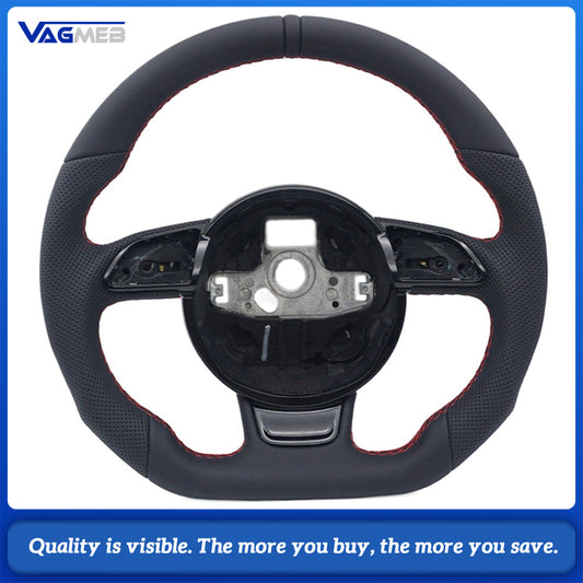 For Audi A4 B8 Contoured Steering Wheel Base, Semi Perforated Leather with Red Contrast Stitching, Black Position Mark, Sport Modification Steering Wheel Base