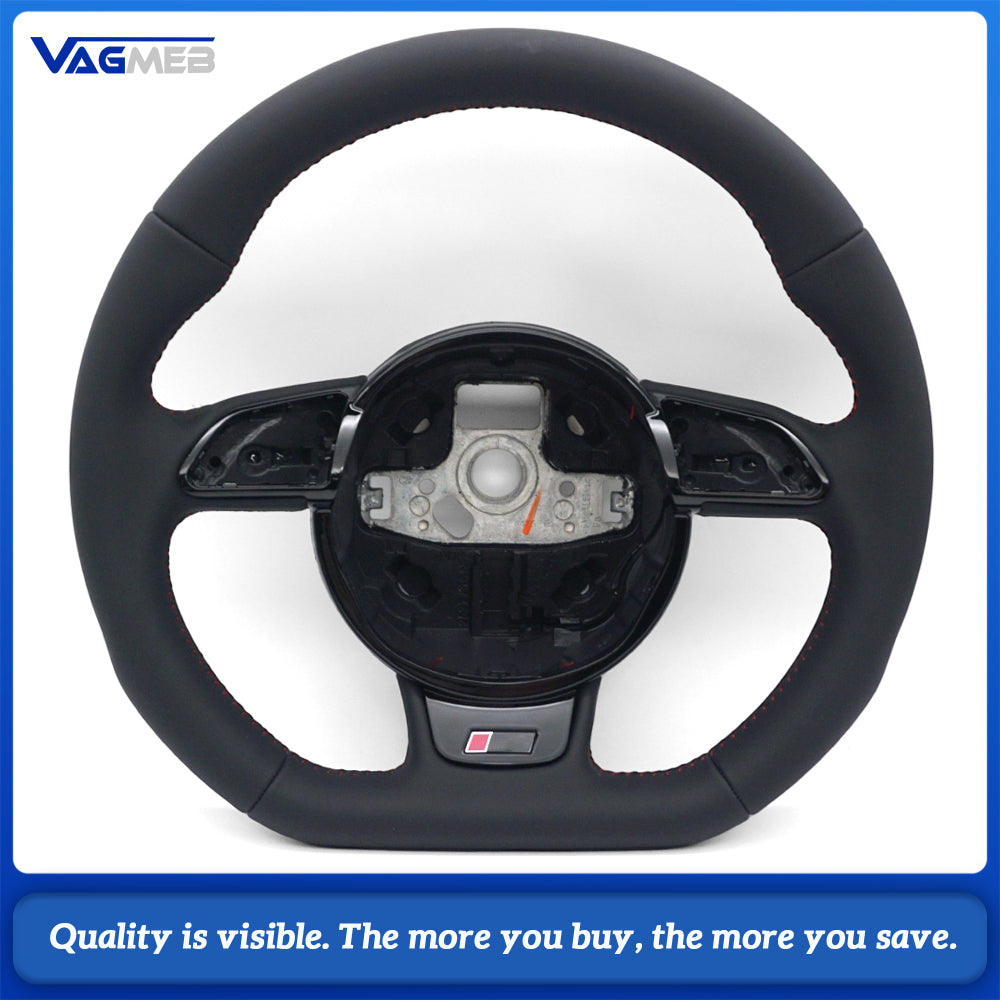For Audi A4 B8 RS Sport Steering Wheel Hub Assembly Full Leather Red Contrast Stitching Interior Upgrade