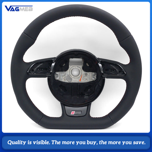 For Audi A4 B8 RS Sport Steering Wheel Hub Assembly Full Leather Red Contrast Stitching Interior Upgrade
