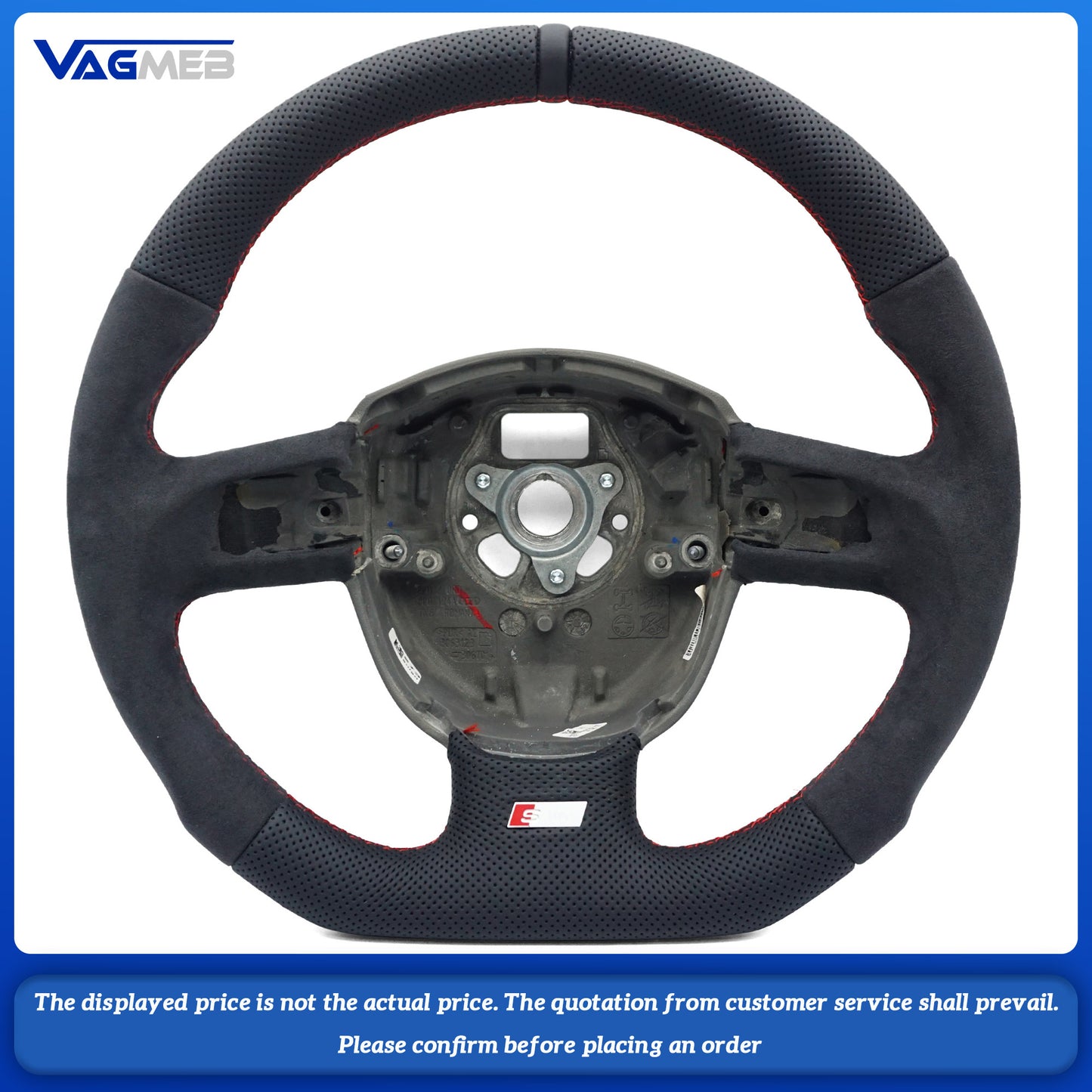 Half-grain leather perforated red thread black reverse logo steering wheel For Audi A3 2008