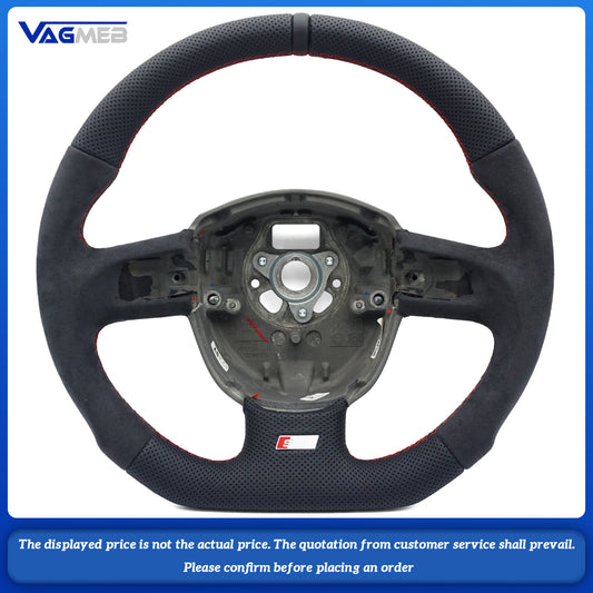 Half-grain leather perforated red thread black reverse logo steering wheel For Audi A3 2008