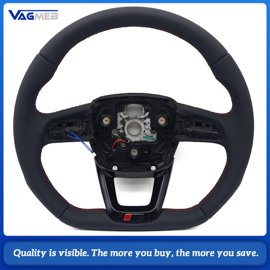 Gloss Black Semi‑Perforated Heated Steering Wheel Red Stitching No Button No Paddle For Audi Q5 FY Interior Upgrade Replacement