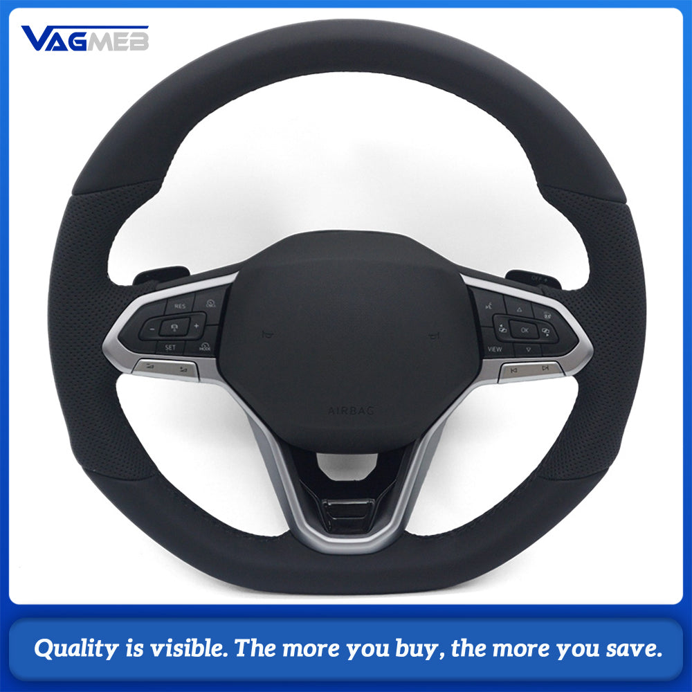 For VW Touareg R Sport Steering Wheel Full Set Semi-Perforated Leather Black Stitch Airbag Multifunction Paddles