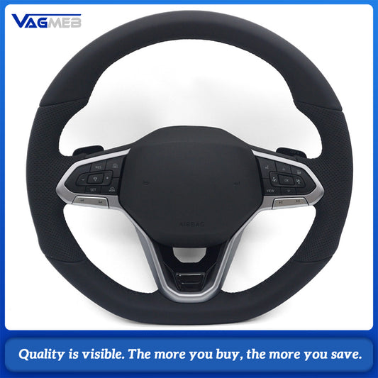 For VW Touareg R Sport Steering Wheel Full Set Semi-Perforated Leather Black Stitch Airbag Multifunction Paddles