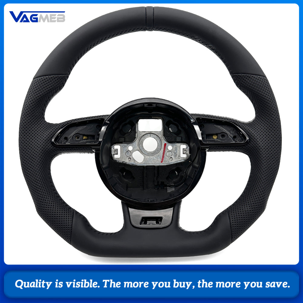 Shaped Steering Wheel Base Half Perforated Black Stitch Black Centering Mark for Audi A4 B8