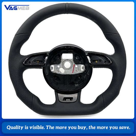 Shaped Steering Wheel Base Half Perforated Black Stitch Black Centering Mark for Audi A4 B8