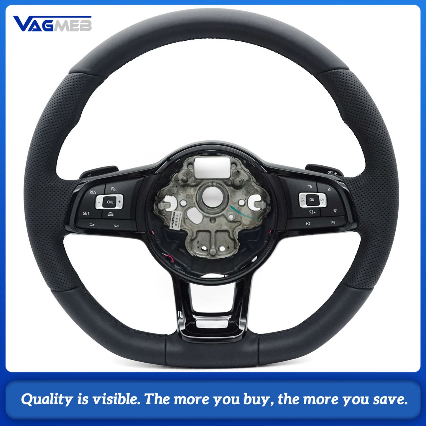 For VW  Golf MK7.5 GTI Golf leather perforated steering wheel with button shift paddles frame
