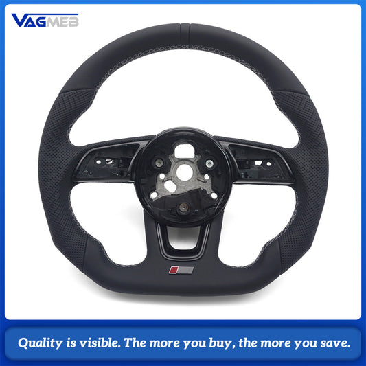 For Audi A4 B9 RS Sport Steering Wheel Half Punch Leather White Contrast Stitch Black Alignment Mark
