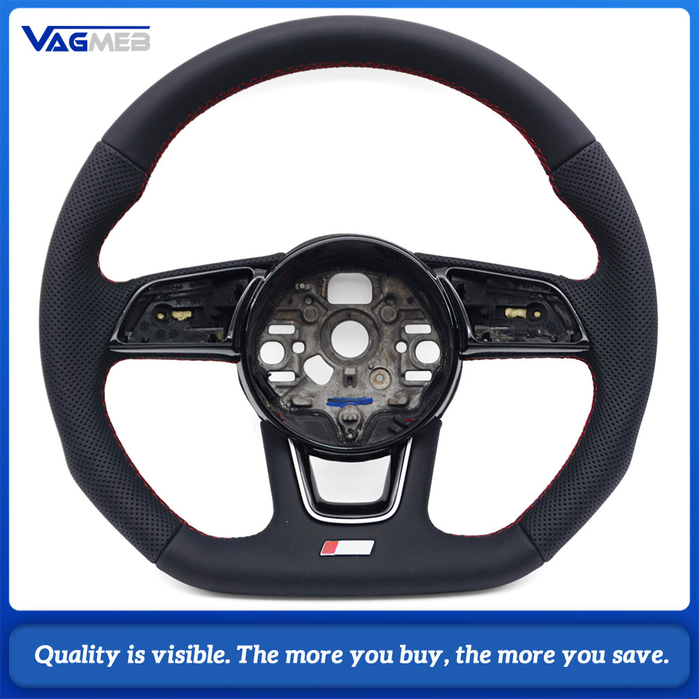 For Audi A3L S-line Half Perforated Steering Wheel Red Stitching No Paddle No Buttons