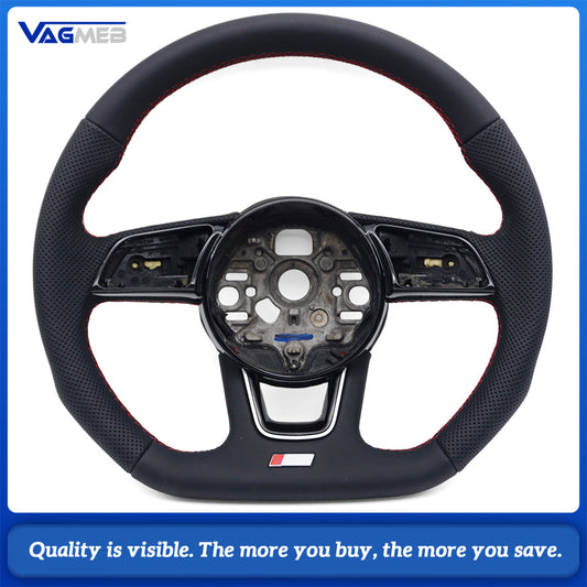 For Audi A3L S-line Half Perforated Steering Wheel Red Stitching No Paddle No Buttons