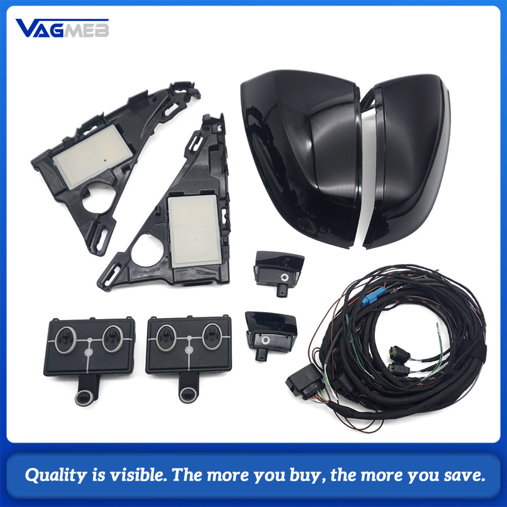 Complete Black Blind Spot Monitoring Mirror Caps Kit For Audi Q7 4M Lane Change Assist System Left & Right Rearview Mirror Housing Set