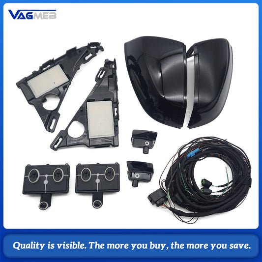 Complete Black Blind Spot Monitoring Mirror Caps Kit For Audi Q7 4M Lane Change Assist System Left & Right Rearview Mirror Housing Set
