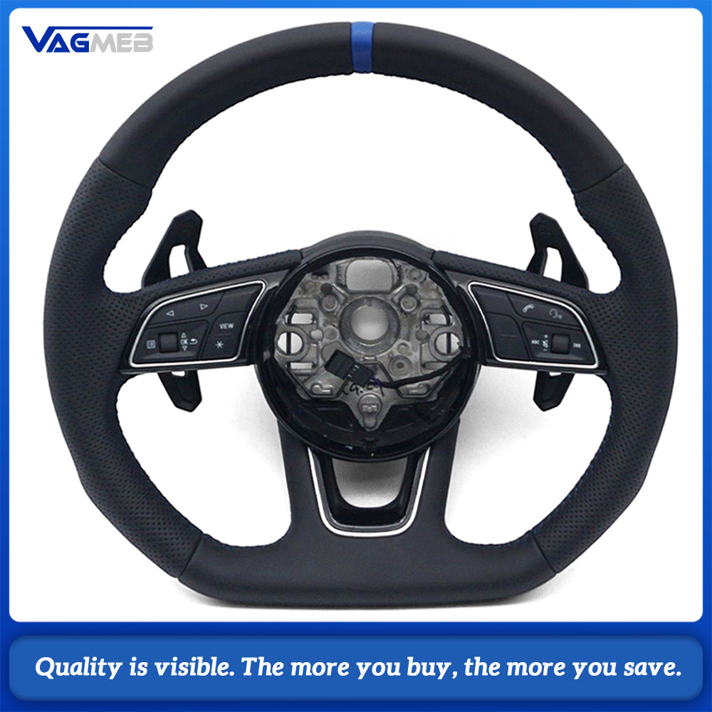 For Audi A3 8Y Genuine Perforated Leather Steering Wheel, Blue Contrast Stitching, S Badge, Lamborghini Style Big Shift Paddles, Car Interior Modification Sport Steering Wheel