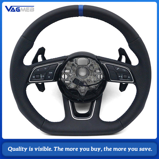 For Audi A3 8Y Genuine Perforated Leather Steering Wheel, Blue Contrast Stitching, S Badge, Lamborghini Style Big Shift Paddles, Car Interior Modification Sport Steering Wheel