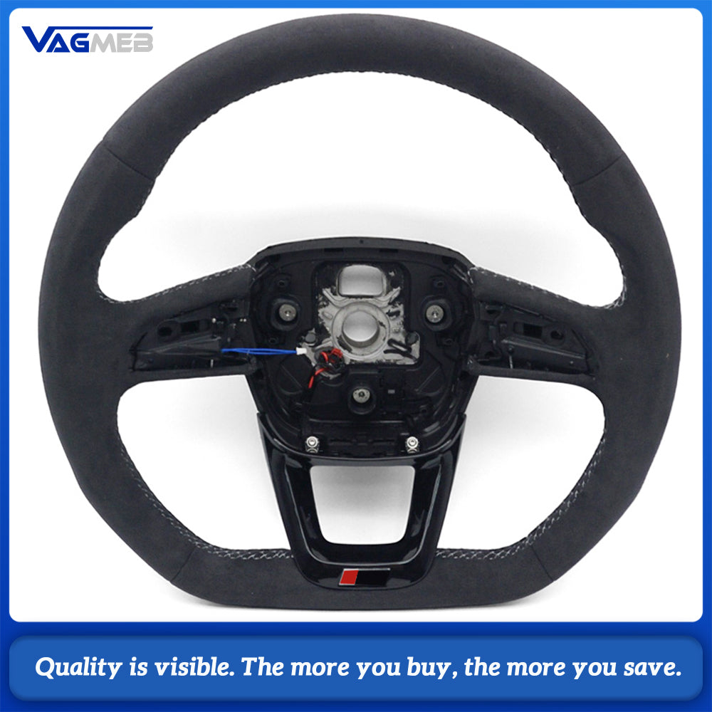 For Audi Q5L FY Sport D-shaped Steering Wheel Real Gloss Carbon Full Suede White Sewing Built-in Heating Function