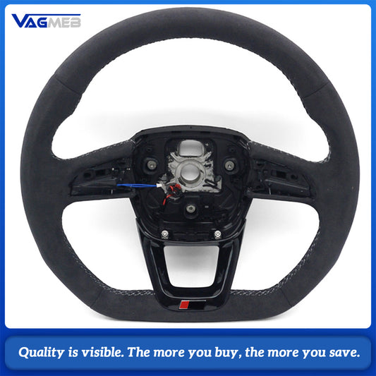 For Audi Q5L FY Sport D-shaped Steering Wheel Real Gloss Carbon Full Suede White Sewing Built-in Heating Function