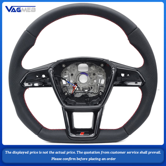 Heated steering wheel for AUDI A6 C8, painted black leather, RED  stitching multifunctional steering wheel, Car Accessories