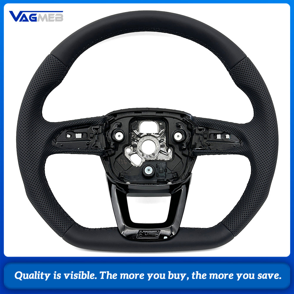 Sport Steering Wheel Gloss Black Trim Semi‑Perforated Leather Black Stitching No Paddle Shifters Buttons Not Included For Audi Q5 FY