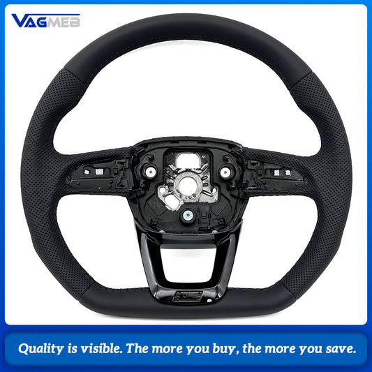 Sport Steering Wheel Gloss Black Trim Semi‑Perforated Leather Black Stitching No Paddle Shifters Buttons Not Included For Audi Q5 FY